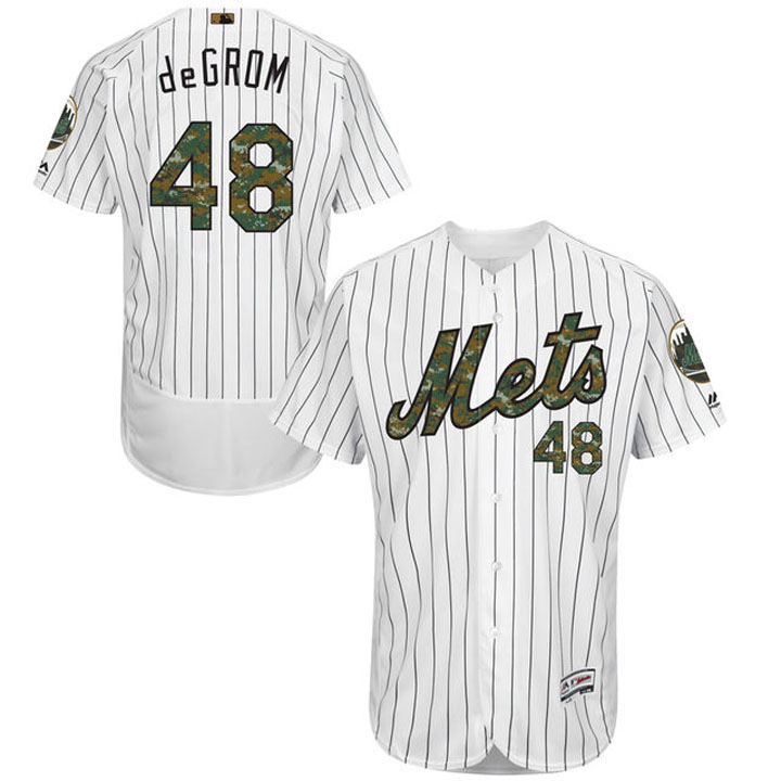 New York Mets Jacob deGrom #48 White Camo Fashion 2016 Memorial Day Flex Base Jersey