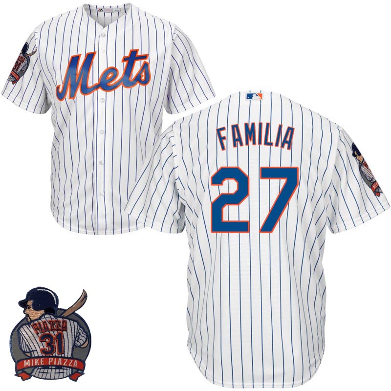 New York Mets #27 Jeurys Familia White Cool Base Jersey with Piazza Patch