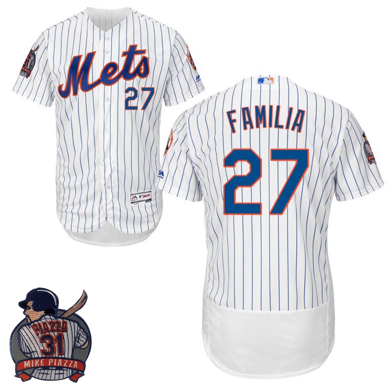 New York Mets #27 Jeurys Familia White Flex Base Jersey with Piazza Patch