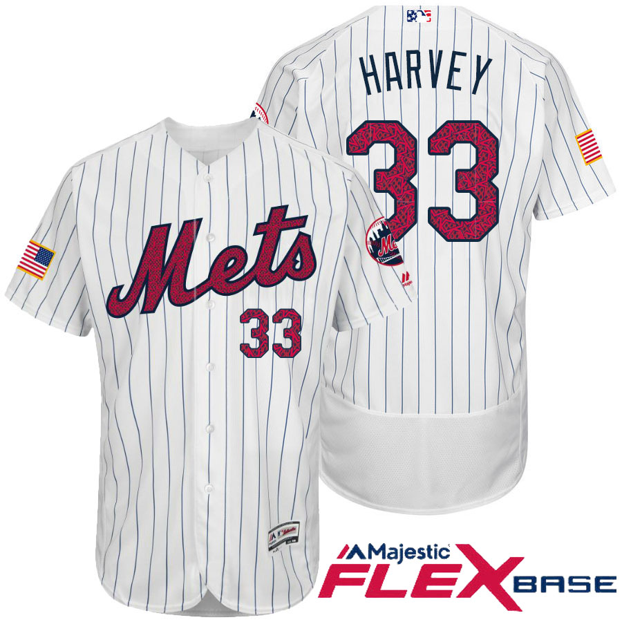 New York Mets #33 Matt Harvey White Stars & Stripes 2016 Independence Day Flex Base Jersey