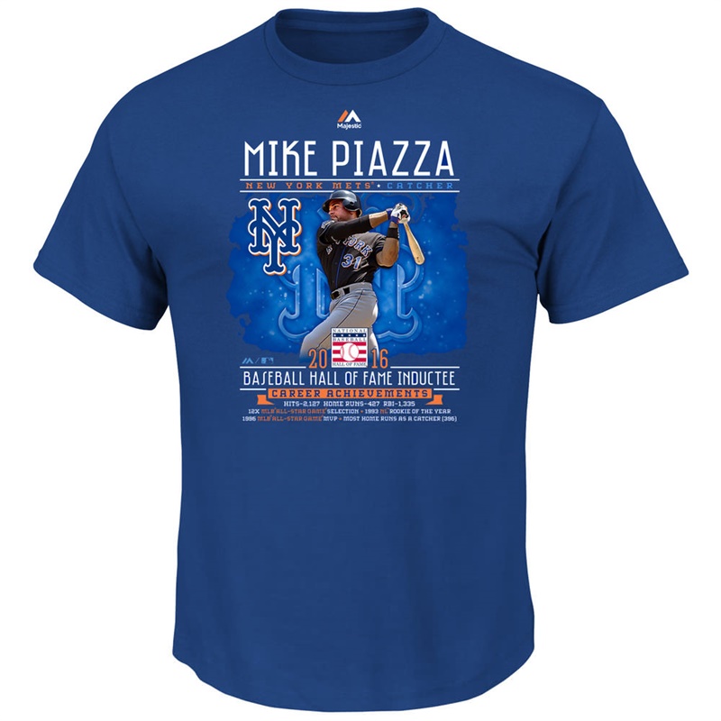 New York Mets Mike Piazza Royal 2016 Hall of Fame Player Stat T-Shirt