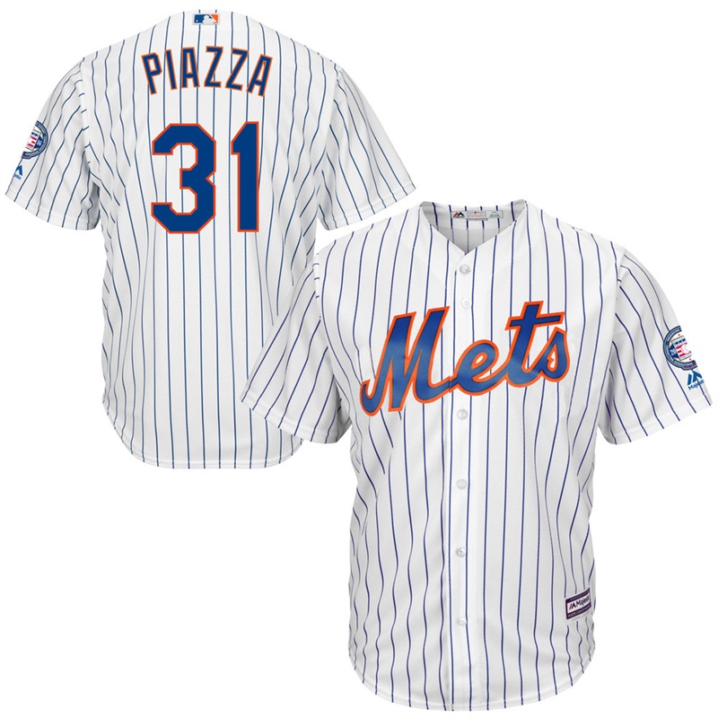 New York Mets Mike Piazza White Home 2016 Hall Of Fame Induction Cool Base Jersey with Sleeve Patch