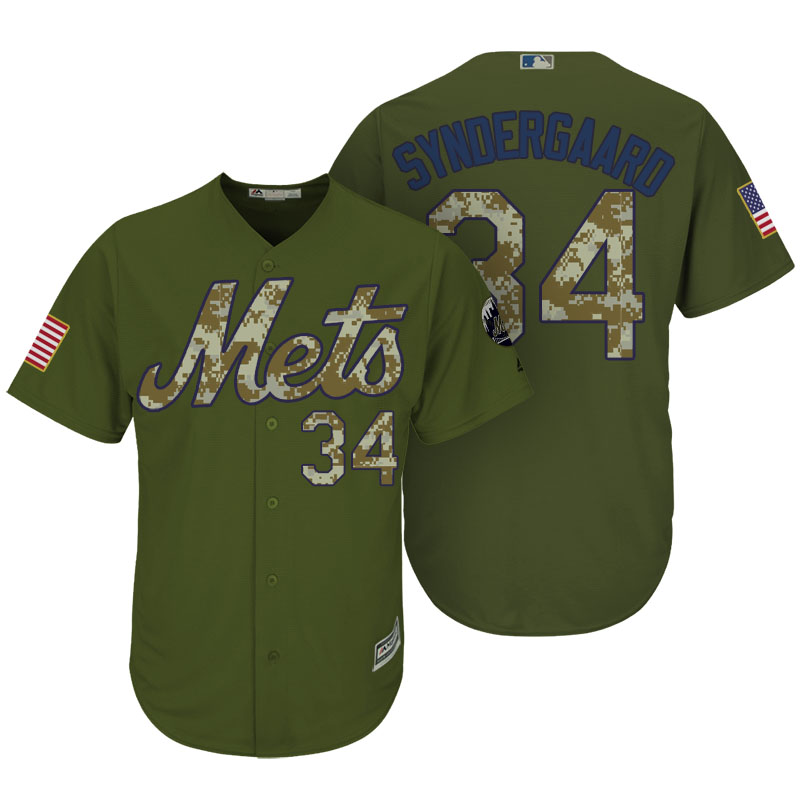 New York Mets #34 Noah Syndergaard Camo Olive Salute Official Cool Base Player Jersey