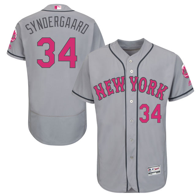 New York Mets #34 Noah Syndergaard Gray Road 2016 Mother's Day Flex Base Jersey