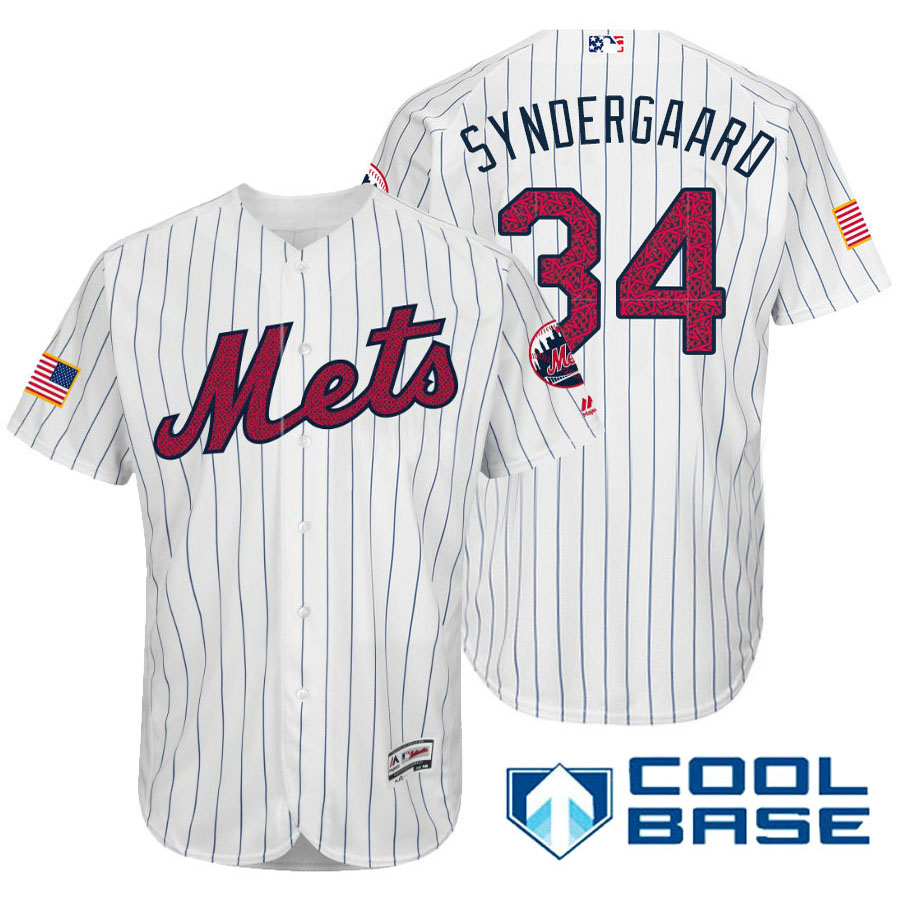 New York Mets #34 Noah Syndergaard White Stars & Stripes 2016 Independence Day Cool Base Jersey