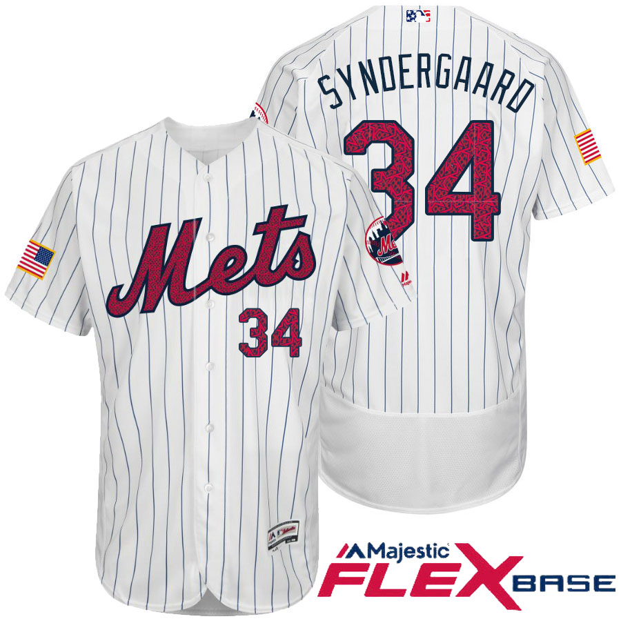 New York Mets #34 Noah Syndergaard White Stars & Stripes 2016 Independence Day Flex Base Jersey