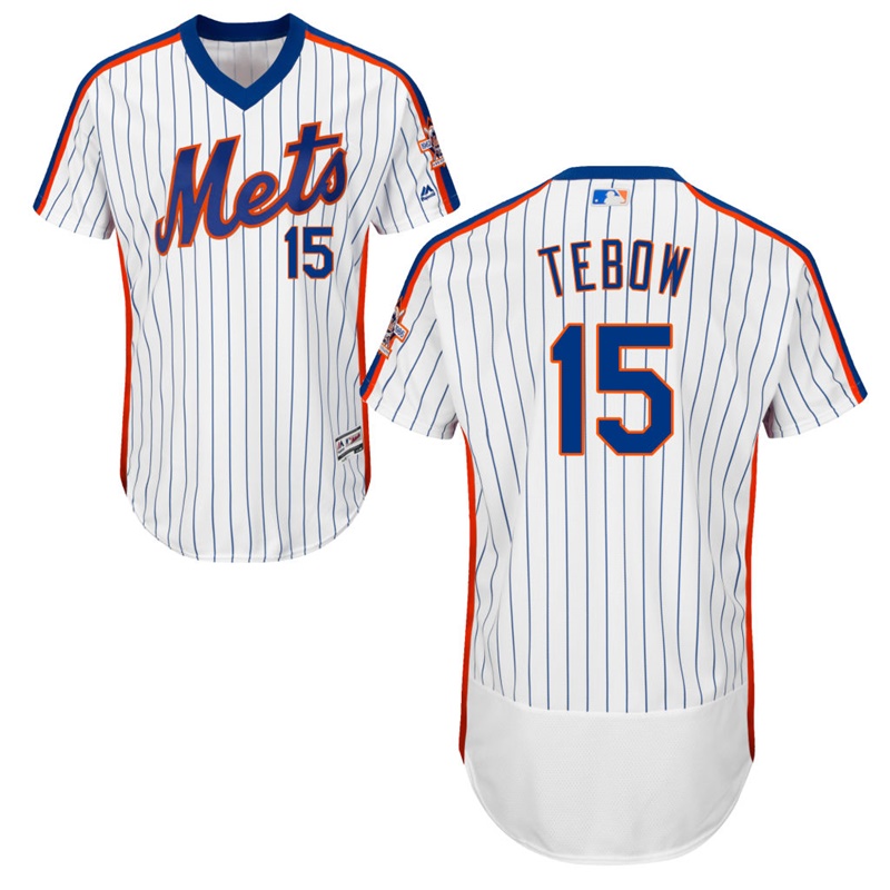 New York Mets Tim Tebow #15 Home White/Royal Authentic Collection Flex Base Jersey