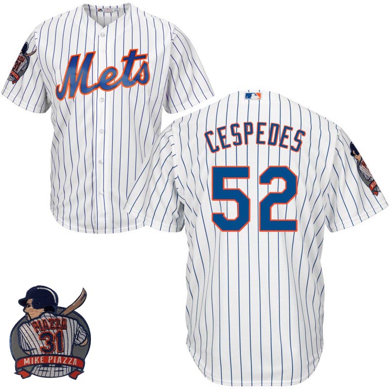 New York Mets #52 Yoenis Cespedes White Cool Base Jersey with Piazza Patch