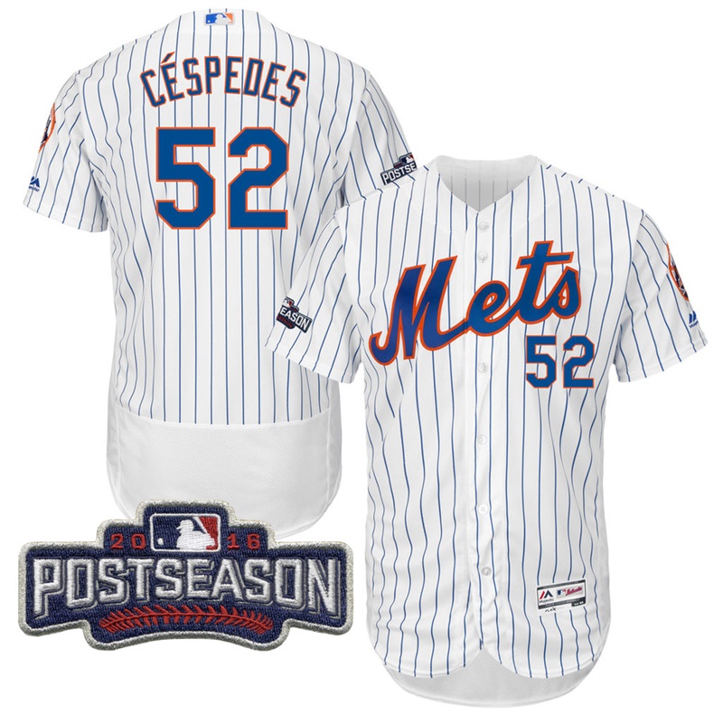 New York Mets Yoenis Cespedes #52 White 2016 Postseason Patch Flex Base Jersey