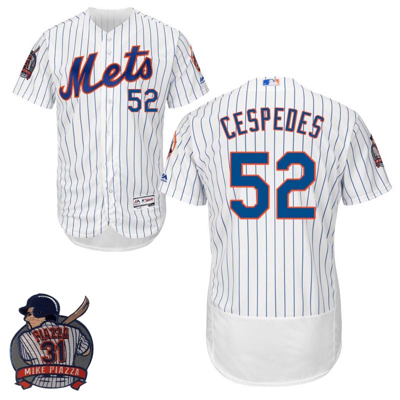 New York Mets #52 Yoenis Cespedes White Flex Base Jersey with Piazza Patch