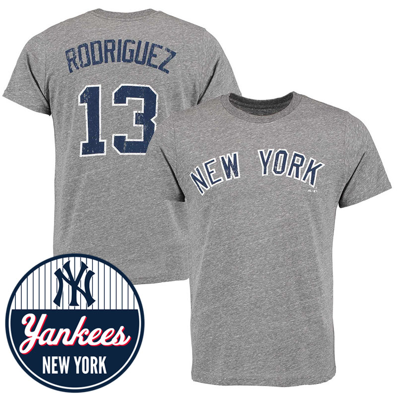 New York Yankees Alex Rodriguez #13 Threads Gray Name and Number T-Shirt