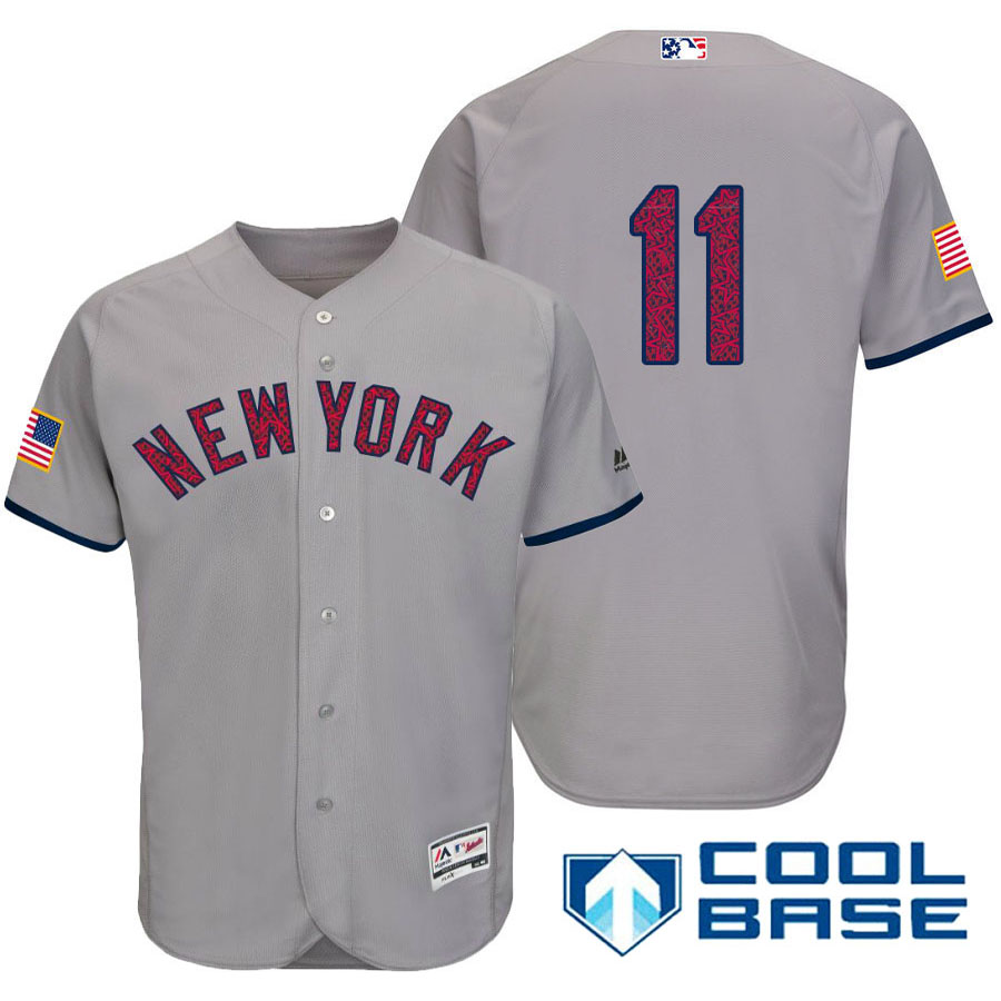 New York Yankees #11 Brett Gardner Gray Stars & Stripes 2016 Independence Day Cool Base Jersey