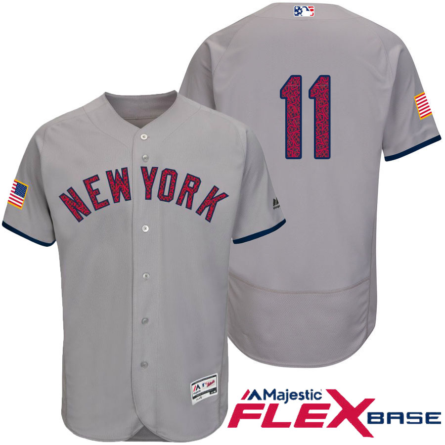 New York Yankees #11 Brett Gardner Gray Stars & Stripes 2016 Independence Day Flex Base Jersey