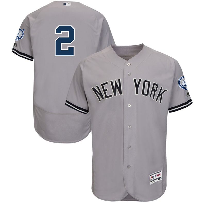 Men New York Yankees Derek Jeter #2 Gray Retirement Patch Road Flex Base Jersey