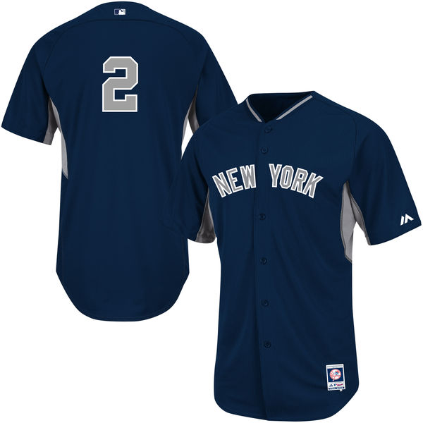 New York Yankees #2 Derek Jeter On-Field Navy Official Cool Base Player Jersey