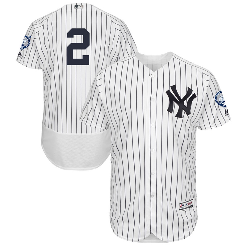 Men New York Yankees Derek Jeter #2 White Retirement Patch Home Flex Base Jersey