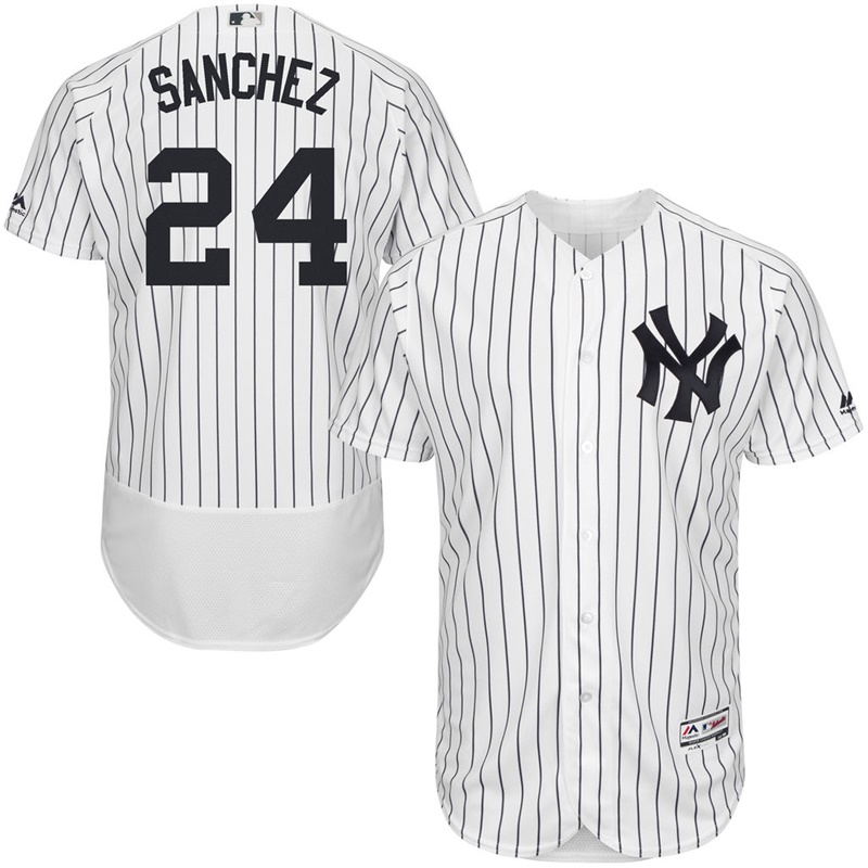 Men New York Yankees Gary Sanchez #24 White Home Flex Base Jersey