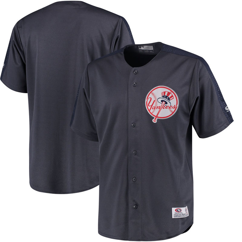 New York Yankees Stitches Charcoal Button Down Hot Corner Polyester Jersey