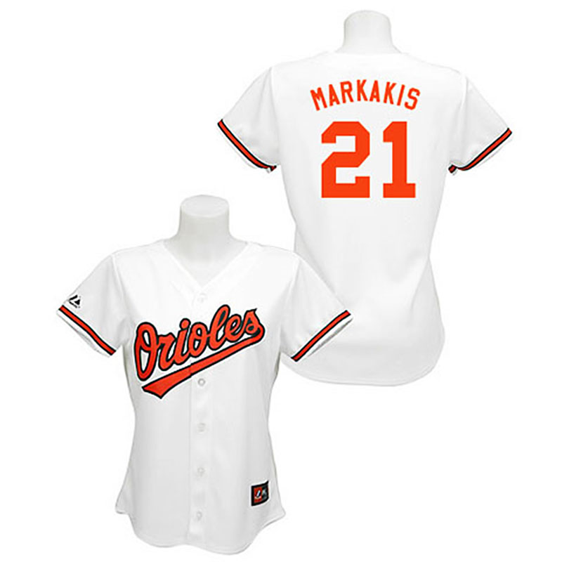 Baltimore Orioles #21 Nick Markakis White Home Women's Fashion Jersey