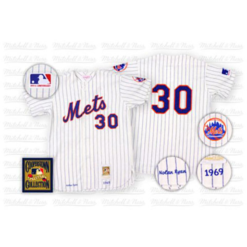 New York Mets #30 Nolan Ryan White Blue Strip Home Throwback Jersey