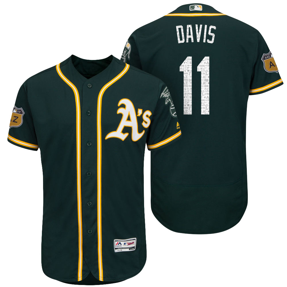 Oakland Athletics Rajai Davis #11 Green 2017 Spring Training Cactus League Patch Authentic Collection Flex Base Jersey