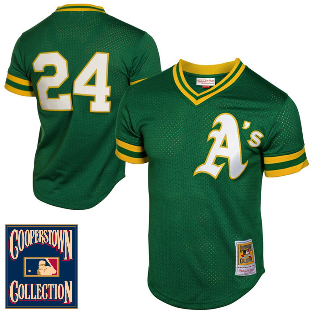 Oakland Athletics Rickey Henderson #24 Green 1991 Cooperstown Mesh Batting Practice Player Jersey