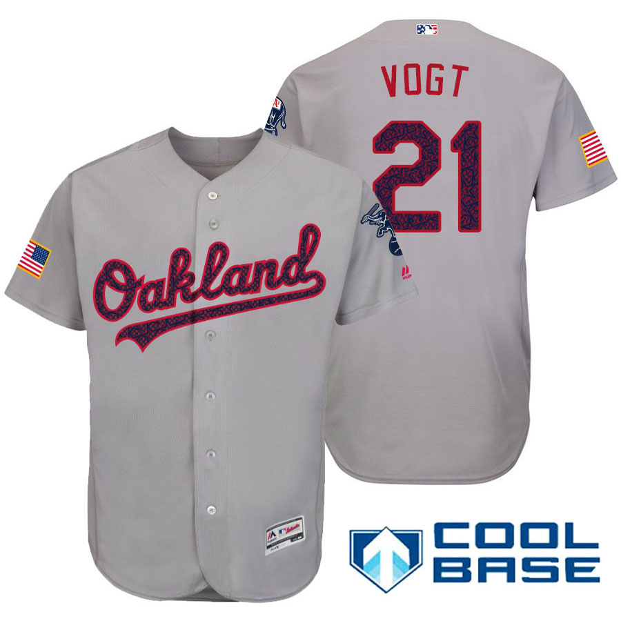 Oakland Athletics #21 Stephen Vogt Gray Stars & Stripes 2016 Independence Day Cool Base Jersey