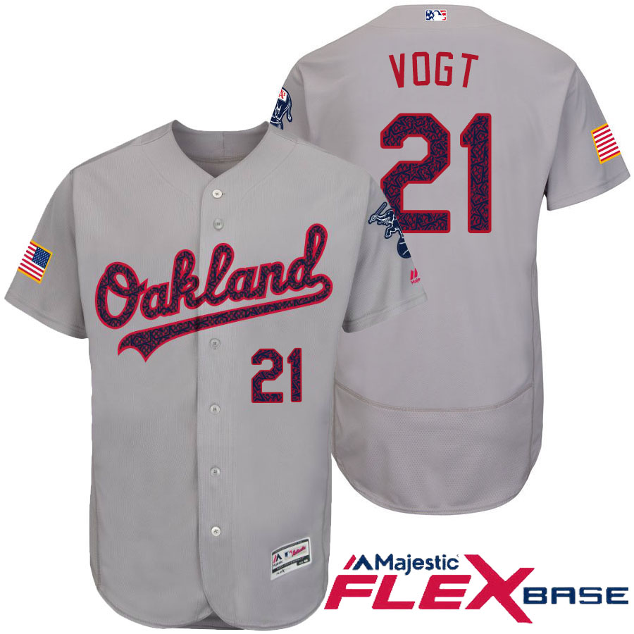 Oakland Athletics #21 Stephen Vogt Gray Stars & Stripes 2016 Independence Day Flex Base Jersey