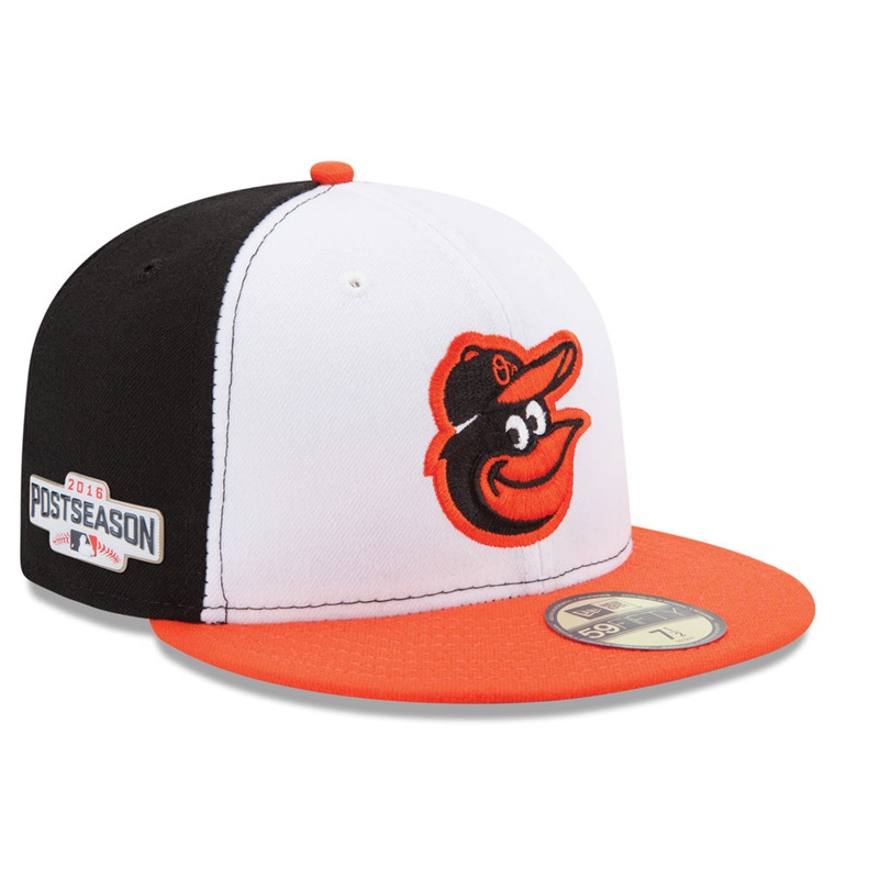 Baltimore Orioles White Orange 2016 Postseason Side Patch 59FIFTY Fitted Hat