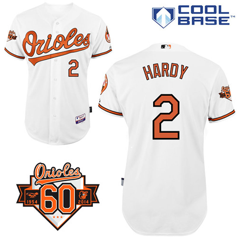 Baltimore Orioles #2 J.J. Hardy Men's Authentic White Home Majestic MLB Cool Base Jersey