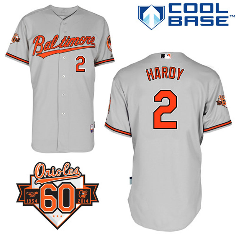 Baltimore Orioles #2 J.J. Hardy Men's Authentic Grey Road Majestic MLB Cool Base Jersey