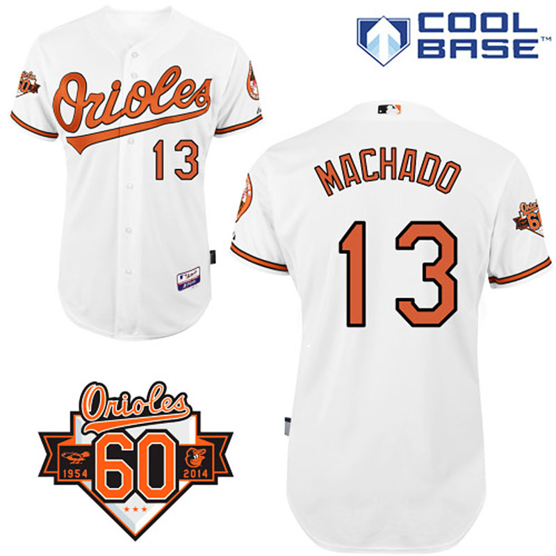 Baltimore Orioles #13 Manny Machado Men's Authentic White Home Majestic MLB Cool Base Jersey