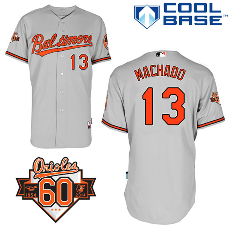 Baltimore Orioles #13 Manny Machado Men's Authentic Grey Road Majestic MLB Cool Base Jersey