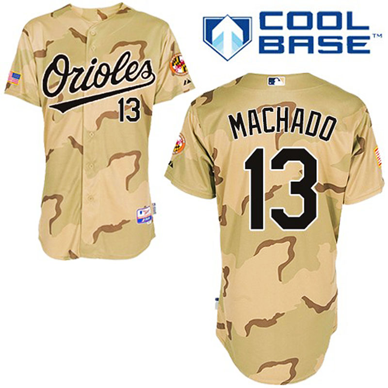 Baltimore Orioles #13 Manny Machado Men's Authentic Camo Commemorative Military Day Majestic MLB Cool Base Jersey