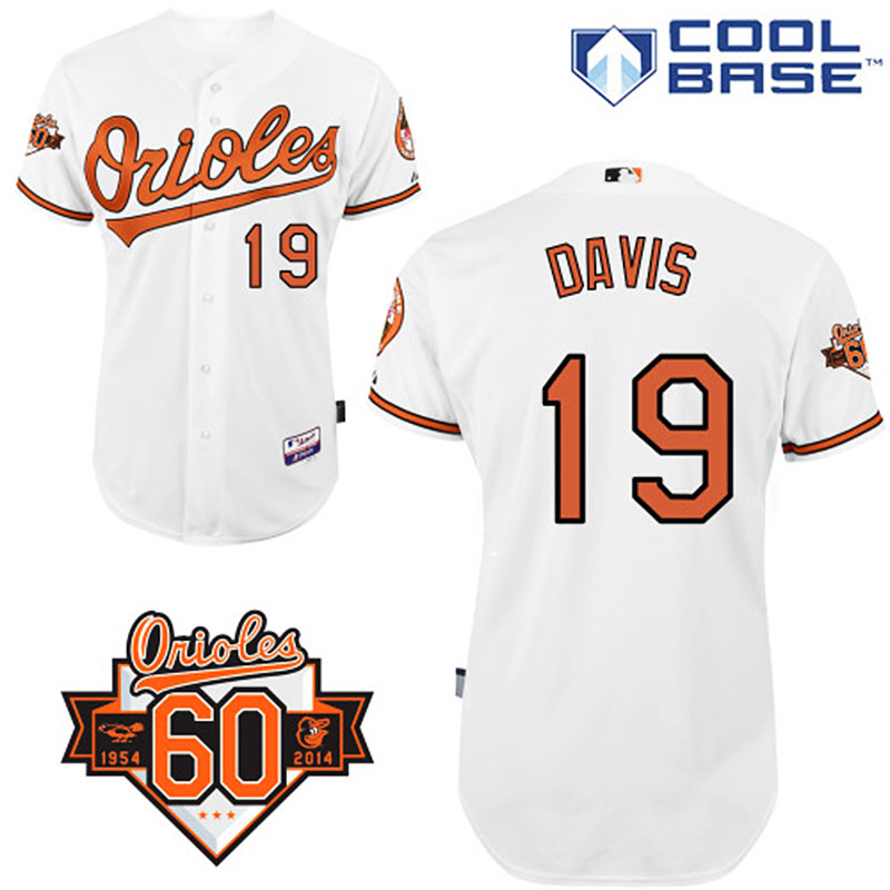 Baltimore Orioles #19 Chris Davis Men's Authentic White Home Majestic MLB Cool Base Jersey