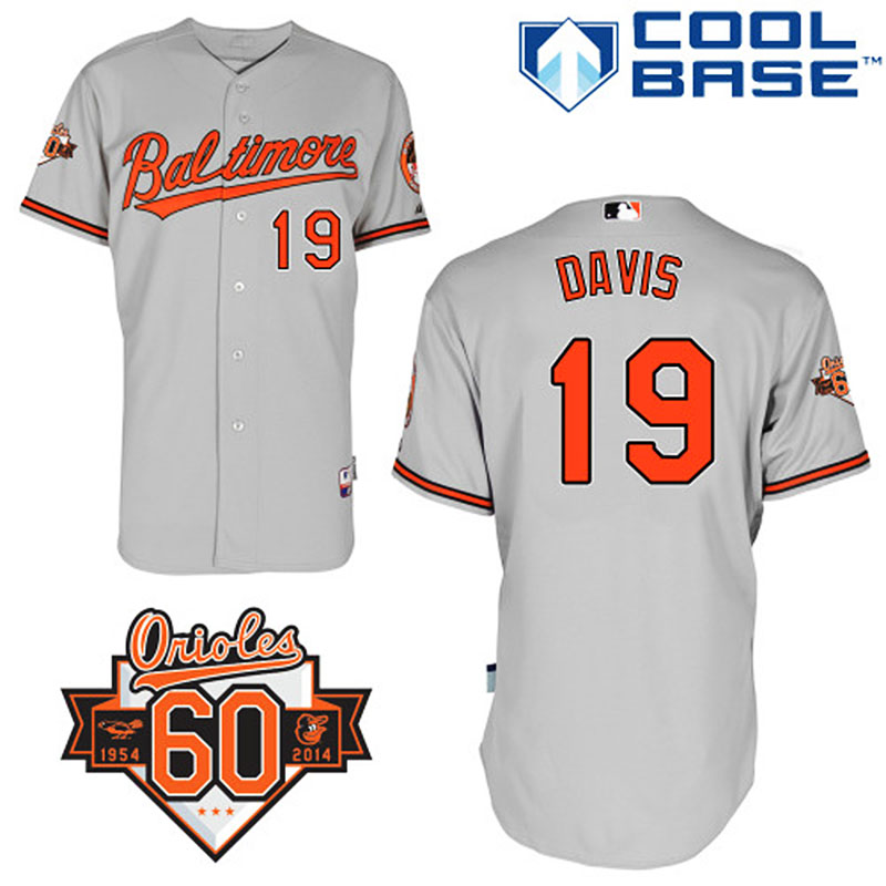 Baltimore Orioles #19 Chris Davis Men's Authentic Grey Road Majestic MLB Cool Base Jersey