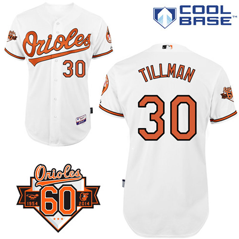 Baltimore Orioles #30 Chris Tillman Men's Authentic White Home Majestic MLB Cool Base Jersey