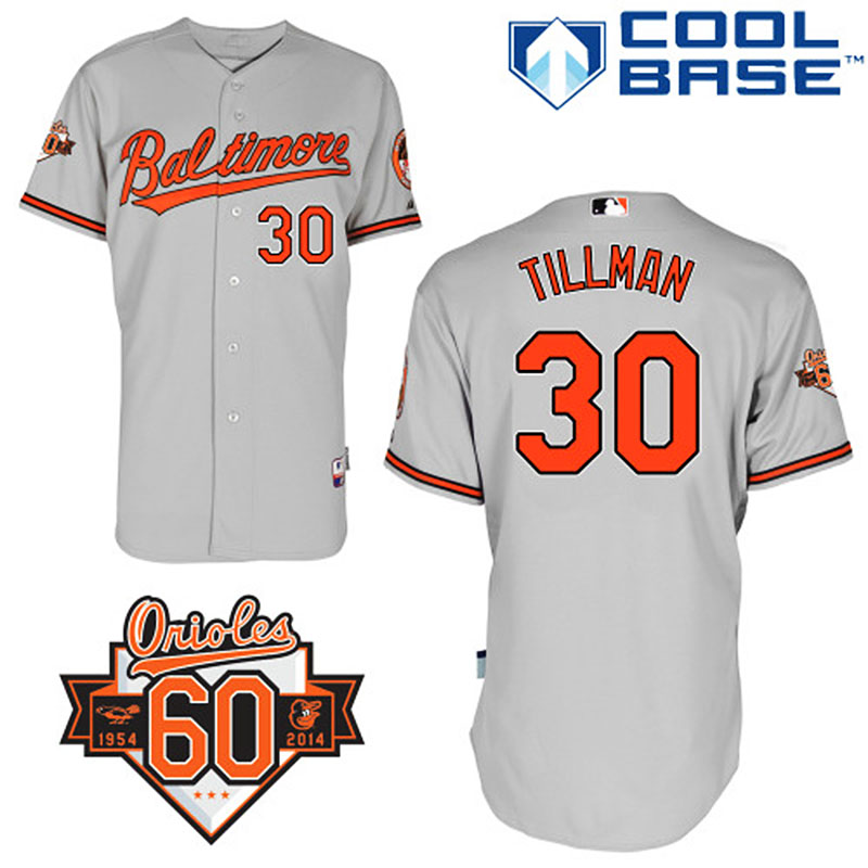 Baltimore Orioles #30 Chris Tillman Men's Authentic Grey Road Majestic MLB Cool Base Jersey