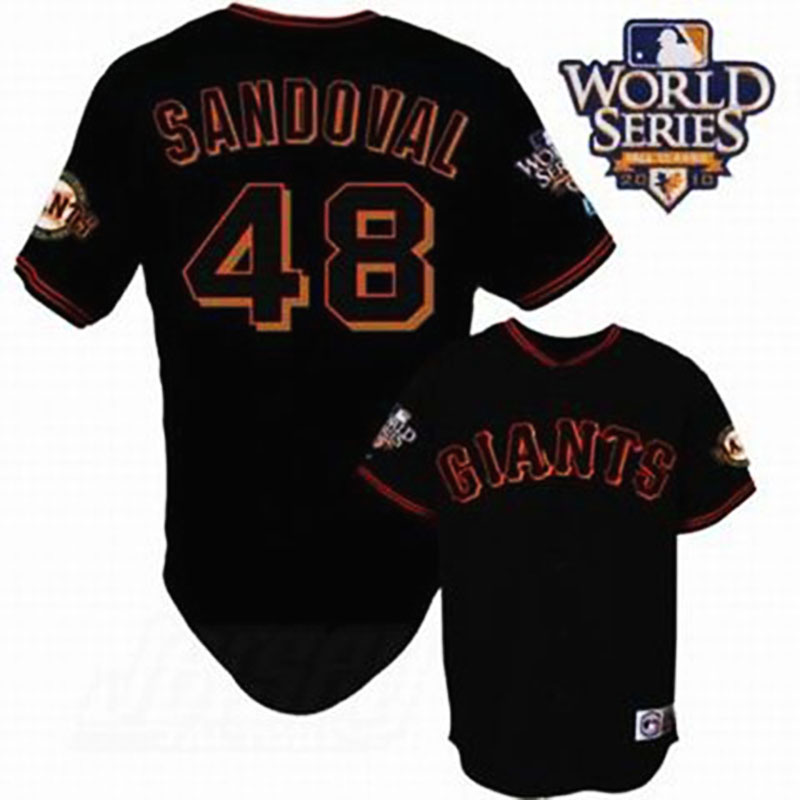 San Francisco Giants #48 Pablo Sandoval Cool Base Black with 2010 World Series Jersey