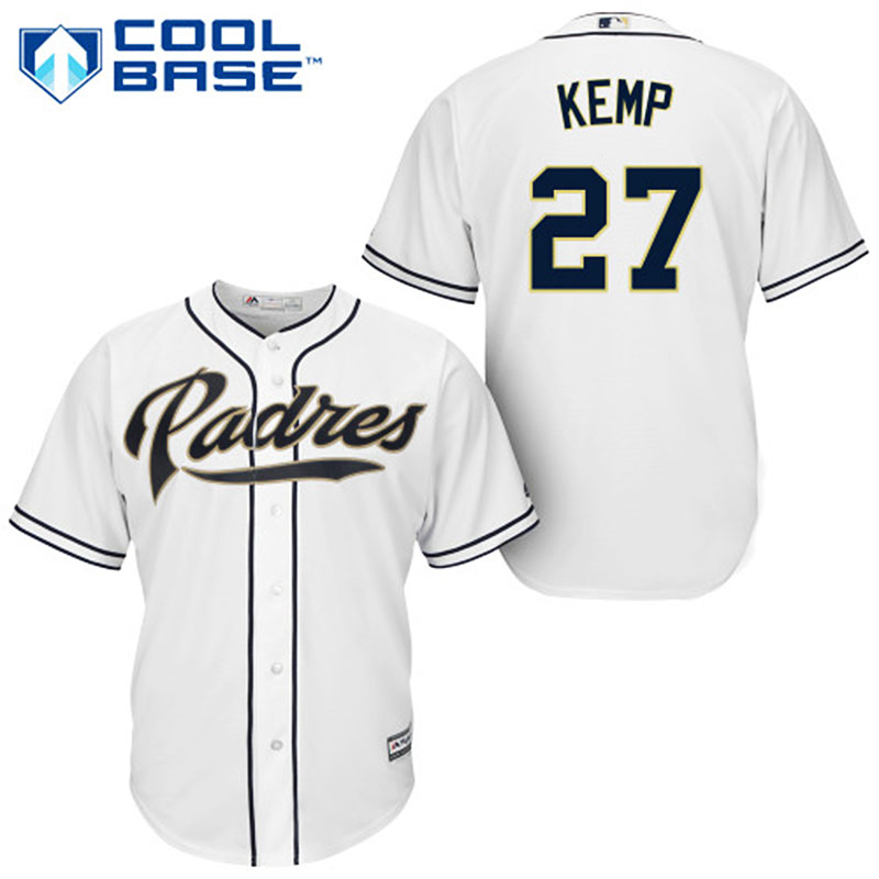 San Diego Padres #27 Matt Kemp White Cool Base Home Jersey