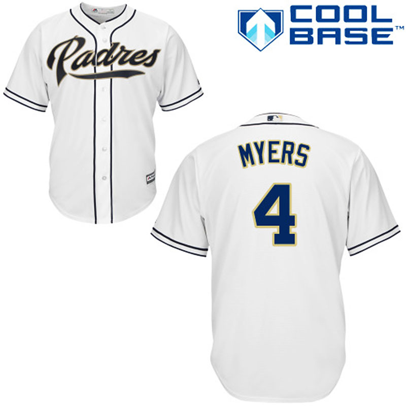 San Diego Padres #4 Wil Myers Men's Authentic White Home Majestic MLB Cool Base Jersey