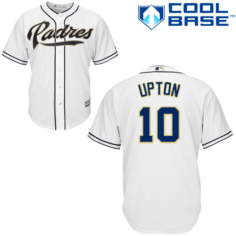 San Diego Padres #10 Justin Upton Men's Authentic White Home Majestic MLB Cool Base Jersey