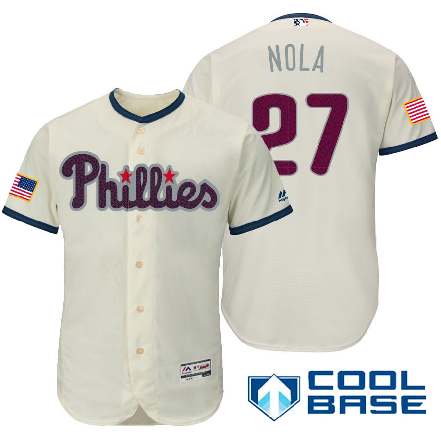 Philadelphia Phillies #27 Aaron Nola Cream Stars & Stripes 2016 Independence Day Cool Base Jersey