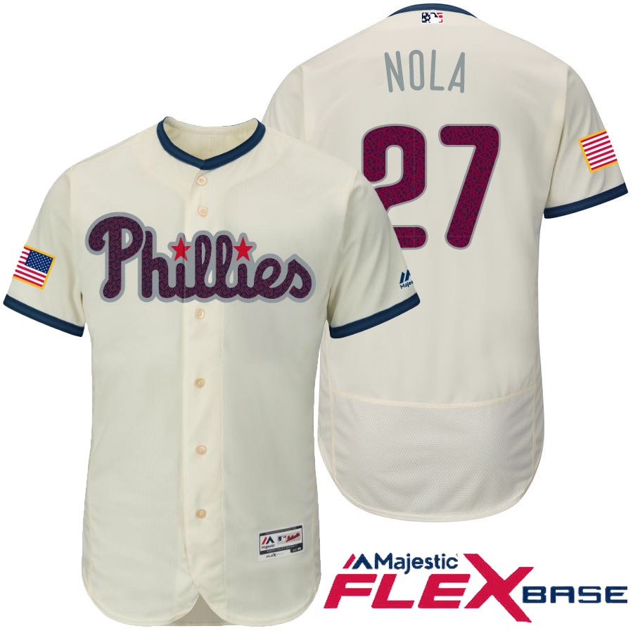 Philadelphia Phillies #27 Aaron Nola Cream Stars & Stripes 2016 Independence Day Flex Base Jersey