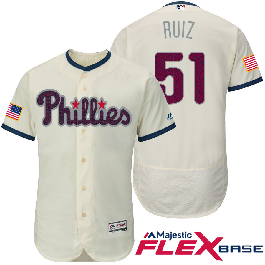 Philadelphia Phillies #51 Carlos Ruiz Cream Stars & Stripes 2016 Independence Day Flex Base Jersey