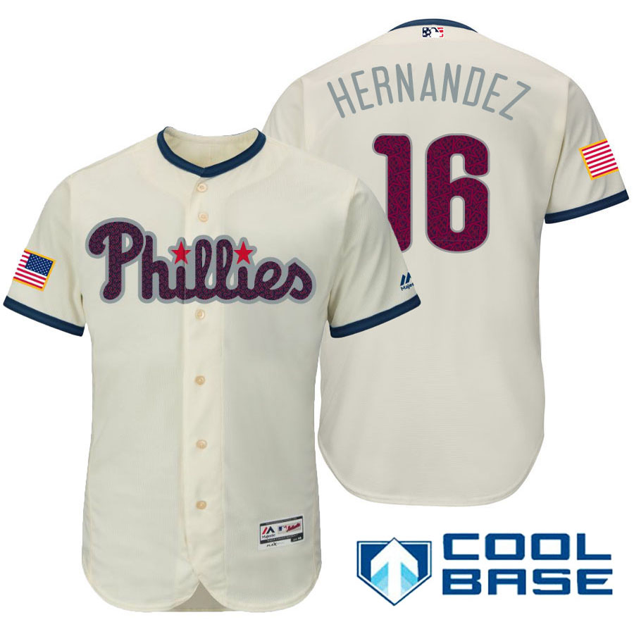 Philadelphia Phillies #16 Cesar Hernandez Cream Stars & Stripes 2016 Independence Day Cool Base Jersey