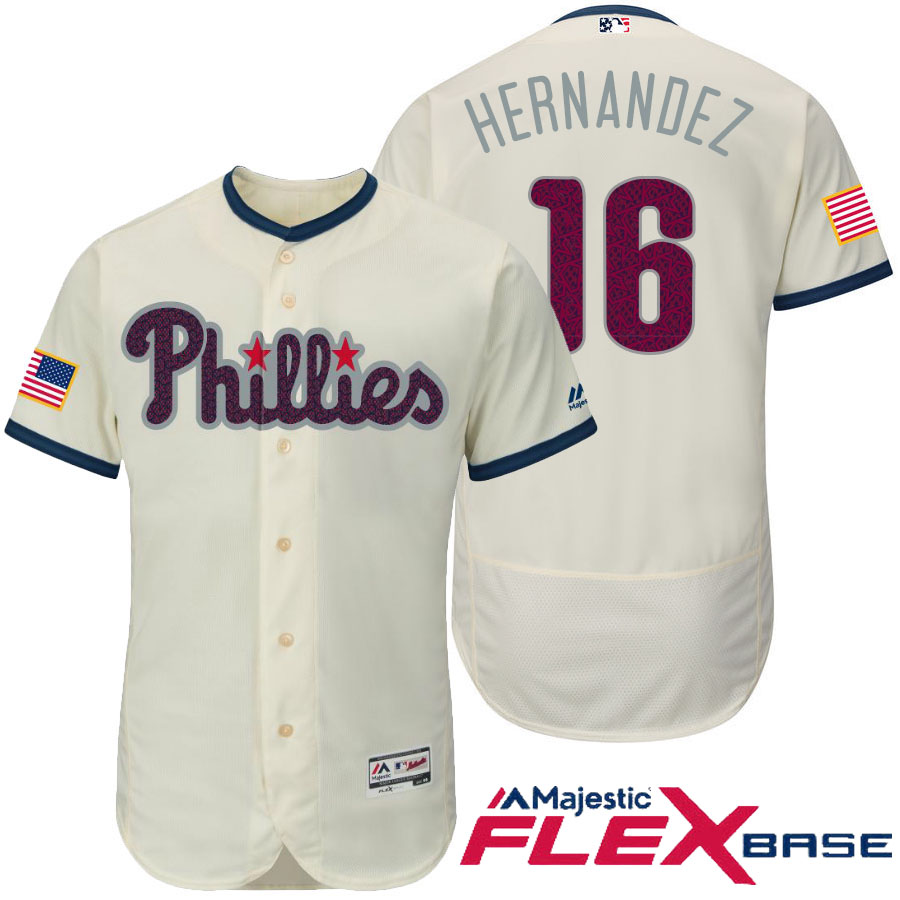 Philadelphia Phillies #16 Cesar Hernandez Cream Stars & Stripes 2016 Independence Day Flex Base Jersey