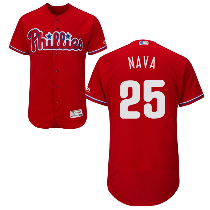 Men Philadelphia Phillies Daniel Nava #25 Scarlet Alternate Flex Base Jersey