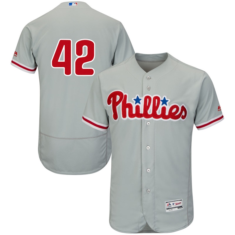 Men Philadelphia Phillies Jackie Robinson #42 Gray Commemorative Flex Base Jersey