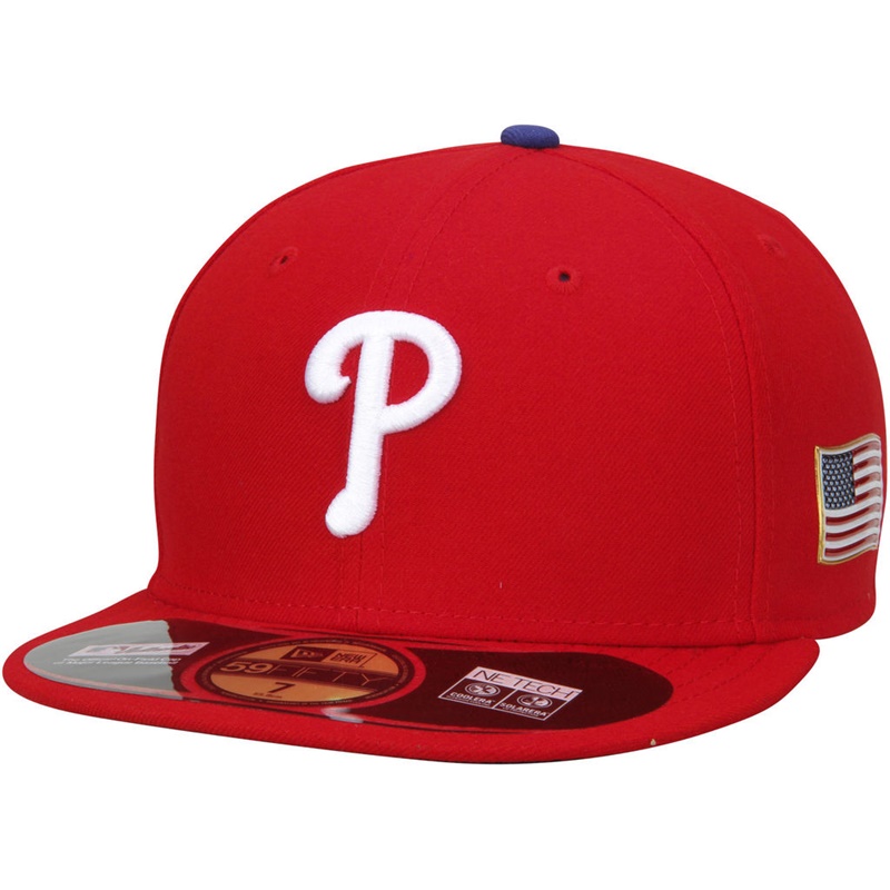 Philadelphia Phillies Red On Field 9/11 Side Patch US Flag 59FIFTY Flex Hat